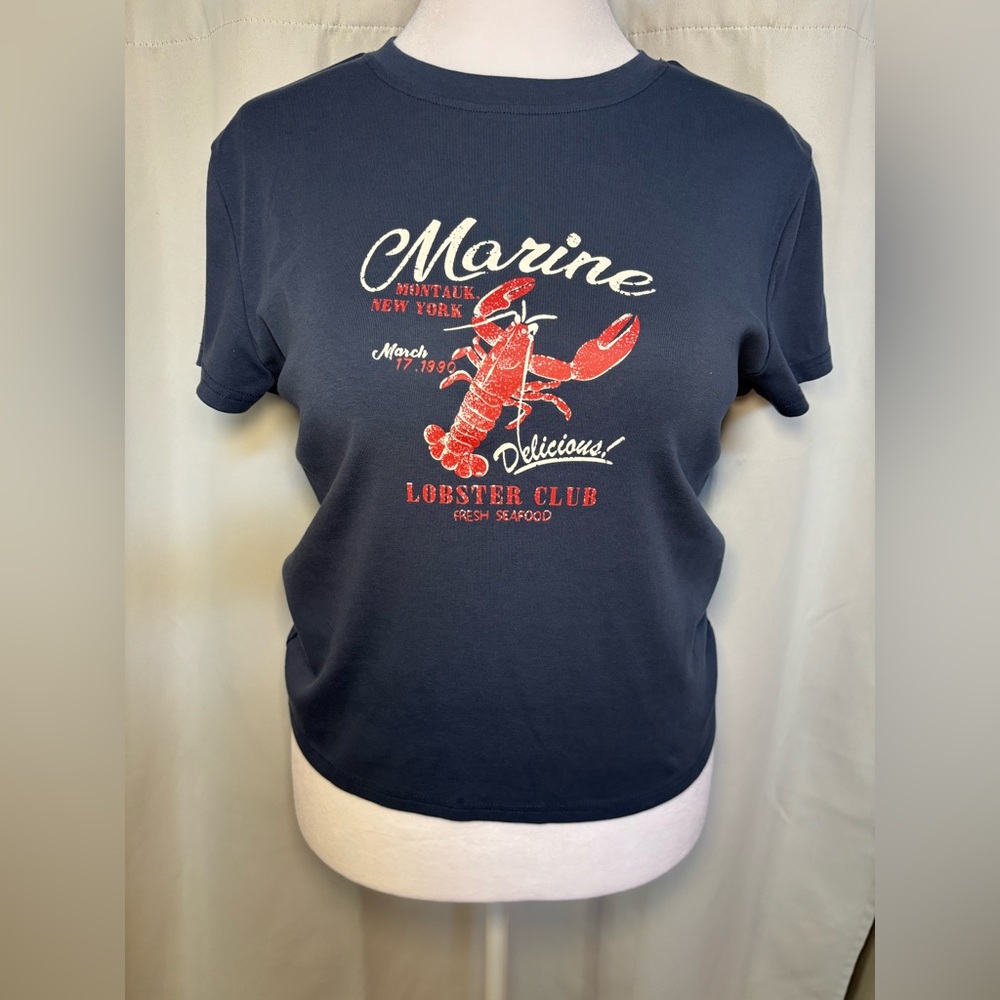 Marine Lobster Graphic Tee XL Navy Coastal Nautical Hamptons Vibe Shirt - Picture 2 of 6